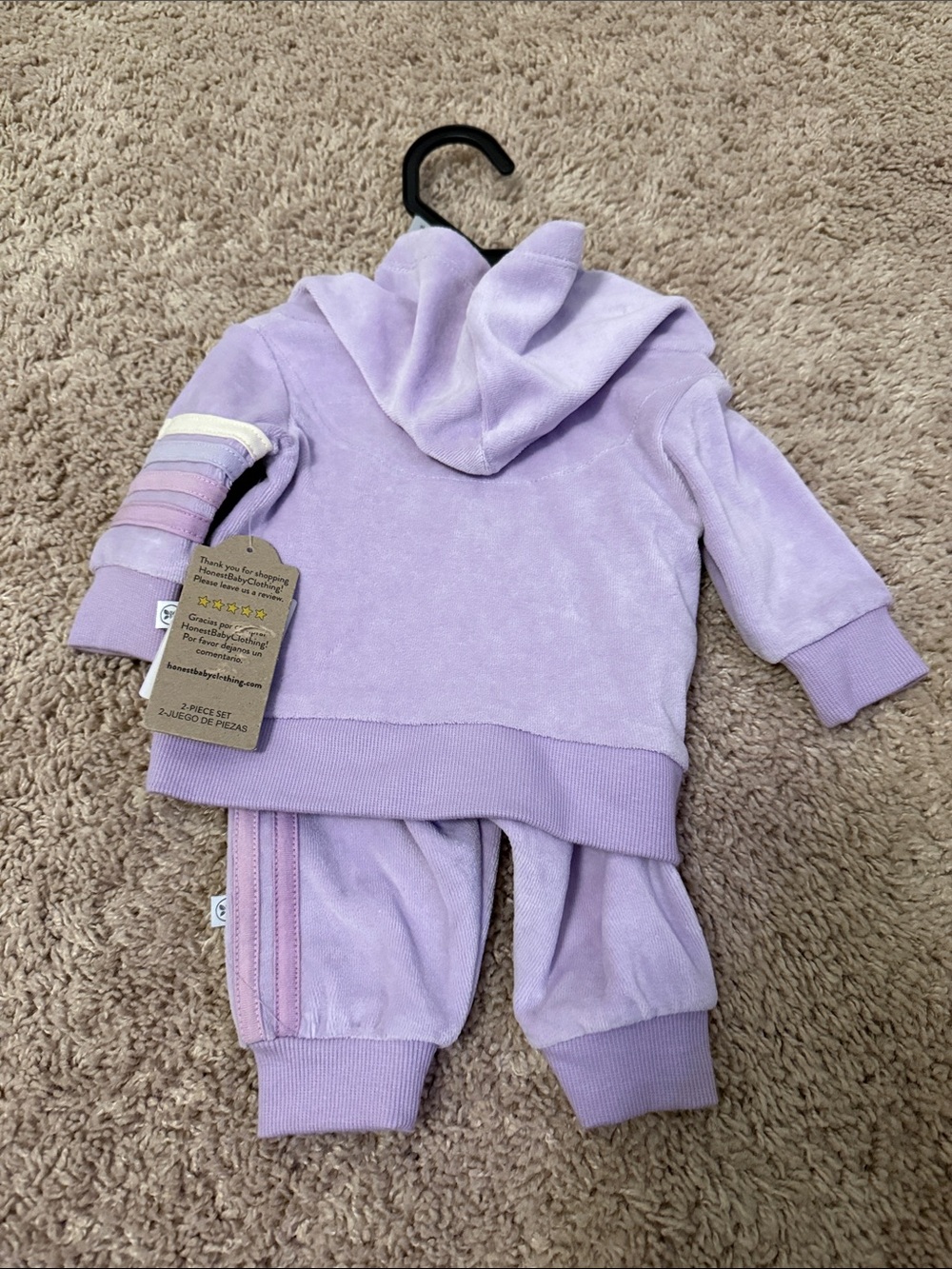 Honest Lilac Baby Hoodie & Jogger Velour Set Size Newborn-Nwt — image 5 of 6